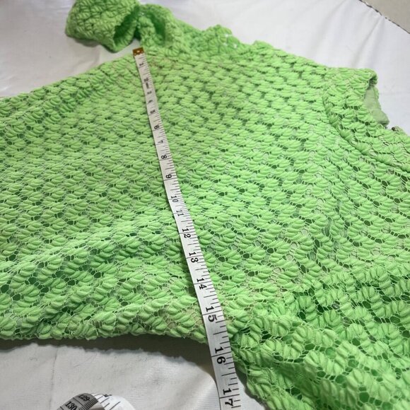 60s 70s Vintage Green Lace Bodice Dress with Permanent Pleated Skirt Belted XS - Picture 12 of 13